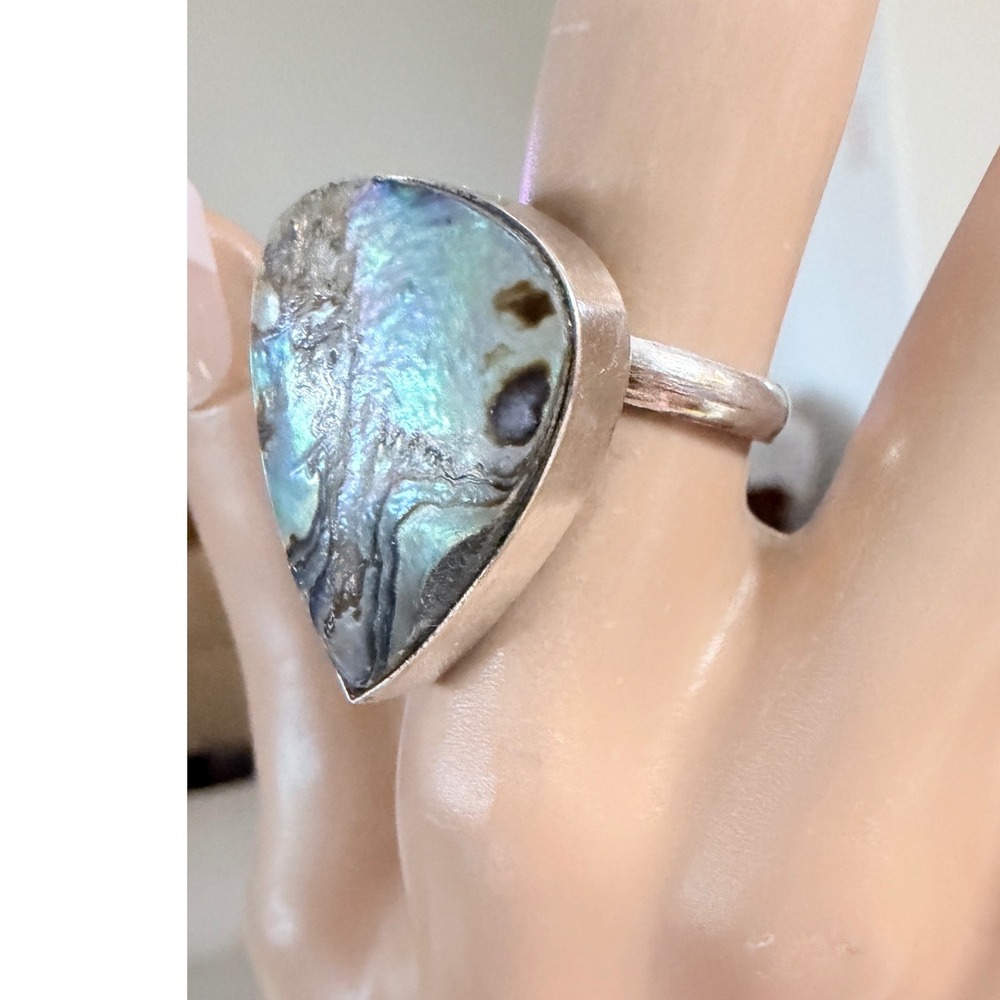 Handcrafted Abalone Ring Women Multi New Silver Plated Adjustable Teardrop - Picture 6 of 11